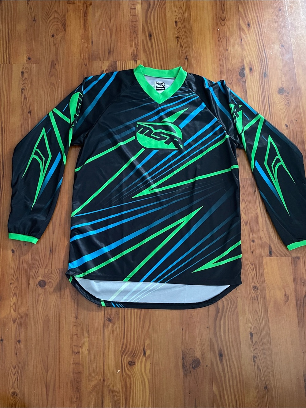 Men's Black Jersey with Neon Green & Blue Racing Stripes